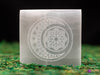 SELENITE Charging Plate - White Laser Engraved Crescent Moon Mandala Square - Crystal Charging Plate, Crystal Tray, E1891-Throwin Stones