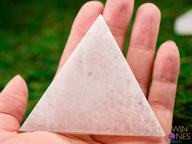 SELENITE Charging Plate - White Laser Engraved Egyptian Eye of Horus Triangle - Crystal Charging Plate, Crystal Tray, E1899-Throwin Stones
