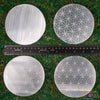 SELENITE Charging Plate - White Laser Engraved Flower of Life Disc - Crystal Charging Plate, Crystal Tray, E1902-Throwin Stones