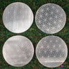 SELENITE Charging Plate - White Laser Engraved Flower of Life Disc - Crystal Charging Plate, Crystal Tray, E1902-Throwin Stones