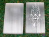 SELENITE Charging Plate - White Laser Engraved Triple Moon Rectangle - Crystal Charging Plate, Crystal Tray, E1909-Throwin Stones