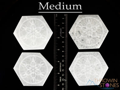 SELENITE Charging Plate - White Octagon Honeycomb, Metatrons Cube - Selenite Plate, Crystal Charging Plate, Crystal Tray, E1892-Throwin Stones