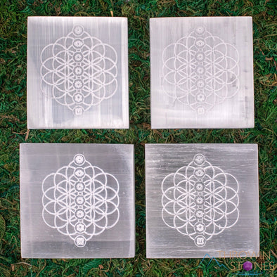 SELENITE Charging Plate - White Square, Flower of Life, Chakra - Selenite Plate, Crystal Charging Plate, Crystal Tray, E1903-Throwin Stones
