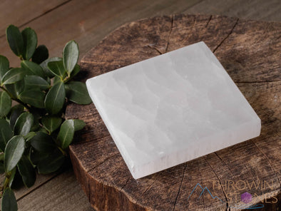 SELENITE Charging Plate - White Square M - Selenite Plate, Crystal Charging Plate, Crystal Tray, E1015-Throwin Stones