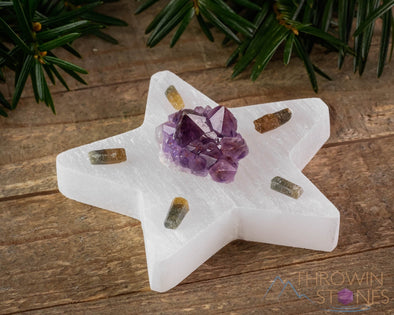 SELENITE Charging Plate - White Star - Selenite Plate, Crystal Charging Plate, Crystal Tray, E1595-Throwin Stones