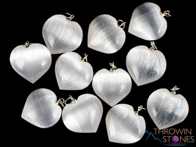 SELENITE Crystal Heart Pendant - Crystal Pendant, Handmade Jewelry, Healing Crystals and Stones, E2022-Throwin Stones