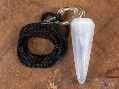 SELENITE Crystal Necklace - Crystal Points, Pendulum, Handmade Jewelry, Healing Crystals and Stones, E2023-Throwin Stones