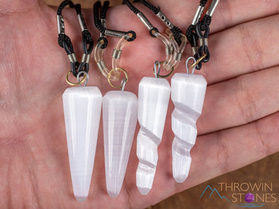 SELENITE Crystal Necklace - Crystal Points, Pendulum, Handmade Jewelry, Healing Crystals and Stones, E2023-Throwin Stones