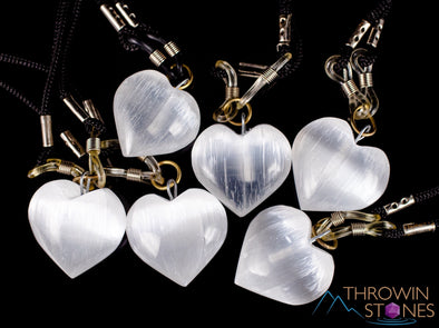 SELENITE Crystal Necklace - Heart Pendant, Handmade Jewelry, Healing Crystals and Stones, E2025-Throwin Stones