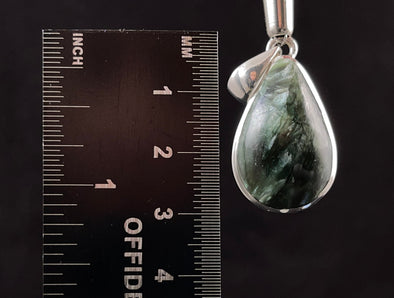 SERAPHINITE Crystal Pendant - Authentic Seraphinite Teardrop Gemstone Crystal Set in an Open Back Sterling Silver Bezel, 52804-Throwin Stones