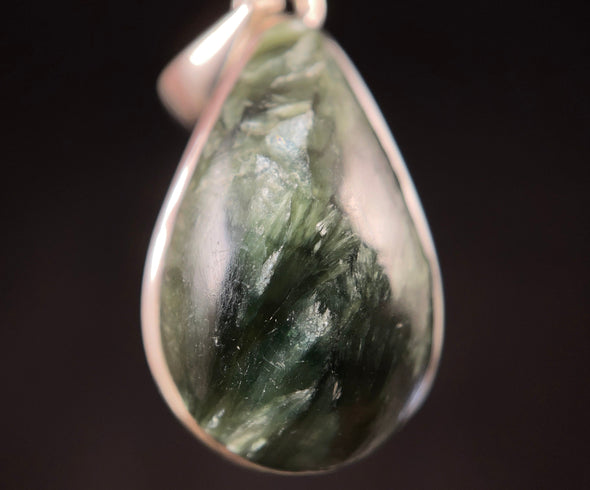 SERAPHINITE Crystal Pendant - Authentic Seraphinite Teardrop Gemstone Crystal Set in an Open Back Sterling Silver Bezel, 52804-Throwin Stones