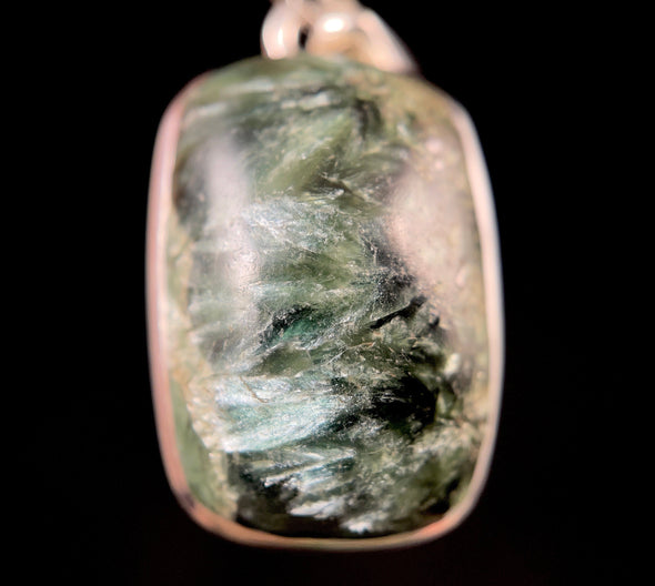 SERAPHINITE Gemstone Pendant - Authentic Seraphinite Rectangle Crystal Cabochon in a Sterling Silver Bezel Setting, 52802-Throwin Stones