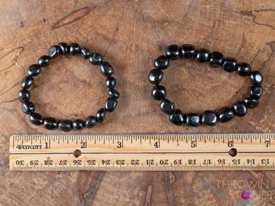 SHUNGITE Crystal Bracelet - Tumbled Beads - Beaded Bracelet, EMF Protection, Handmade Jewelry, Healing Crystal Bracelet, E0277-Throwin Stones