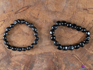 SHUNGITE Crystal Bracelet - Tumbled Beads - Beaded Bracelet, EMF Protection Jewelry, Healing Stone Bracelet, E0277-Throwin Stones