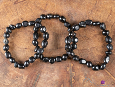SHUNGITE Crystal Bracelet - Tumbled Beads - Beaded Bracelet, EMF Protection Jewelry, Healing Stone Bracelet, E0277-Throwin Stones