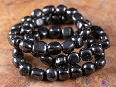 SHUNGITE Crystal Bracelet - Tumbled Beads - Beaded Bracelet, EMF Protection Jewelry, Healing Stone Bracelet, E0277-Throwin Stones