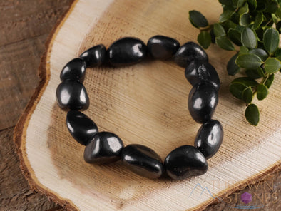 SHUNGITE Crystal Bracelet - Tumbled Beads - Beaded Bracelet, EMF Protection Jewelry, Healing Stone Bracelet, E0277-Throwin Stones