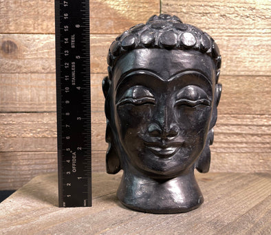 SHUNGITE Crystal Buddha - Crystal Carving, Housewarming Gift, Home Decor, Healing Crystals and Stones, 53079-Throwin Stones