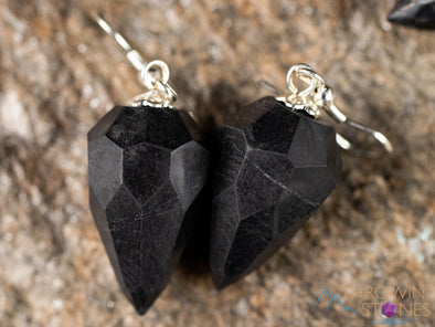 SHUNGITE Crystal Earrings - Faceted Pendulum - Dangle Earrings, Handmade Jewelry, Healing Crystals and Stones, E1985-Throwin Stones
