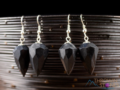 SHUNGITE Crystal Earrings - Faceted Pendulum - Dangle Earrings, Handmade Jewelry, Healing Crystals and Stones, E1985-Throwin Stones