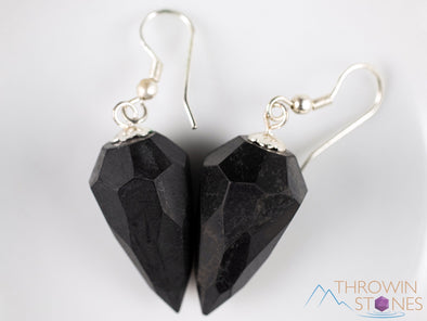 SHUNGITE Crystal Earrings - Faceted Pendulum - Dangle Earrings, Handmade Jewelry, Healing Crystals and Stones, E1985-Throwin Stones