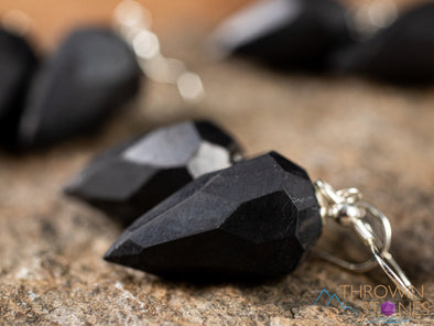 SHUNGITE Crystal Earrings - Faceted Pendulum - Dangle Earrings, Handmade Jewelry, Healing Crystals and Stones, E1985-Throwin Stones