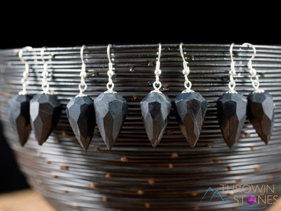 SHUNGITE Crystal Earrings - Faceted Pendulum - Dangle Earrings, Handmade Jewelry, Healing Crystals and Stones, E1985-Throwin Stones