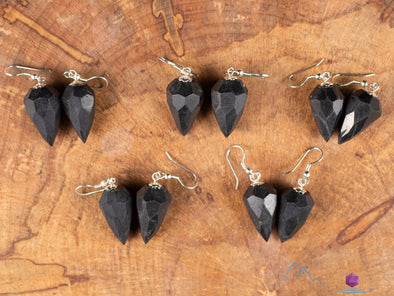 SHUNGITE Crystal Earrings - Faceted Pendulum - Dangle Earrings, Handmade Jewelry, Healing Crystals and Stones, E1985-Throwin Stones