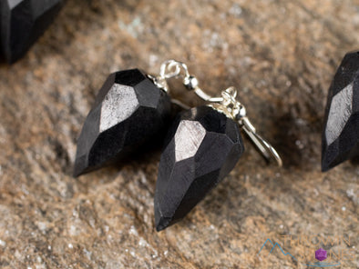 SHUNGITE Crystal Earrings - Faceted Pendulum - Dangle Earrings, Handmade Jewelry, Healing Crystals and Stones, E1985-Throwin Stones