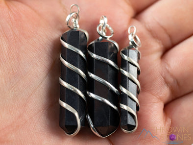 SHUNGITE Crystal Pendant - Wire Wrapped Crystal Necklace, Crystal Points, EMF Protection, Handmade Jewelry, E2122-Throwin Stones