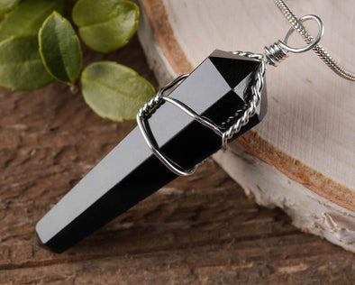 SHUNGITE Crystal Pendant - Wire Wrapped Crystal Necklace, Crystal Points, EMF Protetcion, Handmade Jewelry, E0312-Throwin Stones