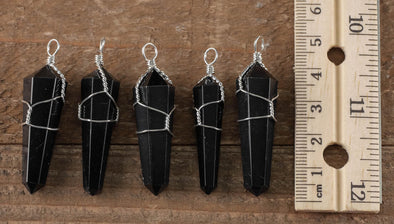 SHUNGITE Crystal Pendant - Wire Wrapped Stone Necklace, Mini Point EMF Protection Jewelry, E0312-Throwin Stones