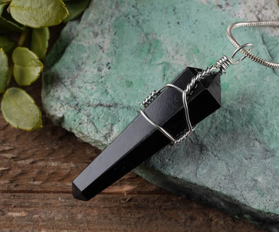 SHUNGITE Crystal Pendant - Wire Wrapped Stone Necklace, Mini Point EMF Protection Jewelry, E0312-Throwin Stones