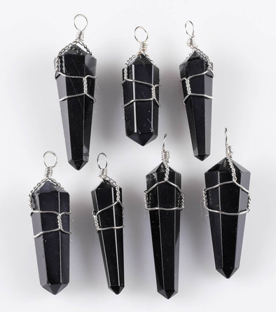 SHUNGITE Crystal Pendant - Wire Wrapped Stone Necklace, Mini Point EMF Protection Jewelry, E0312-Throwin Stones