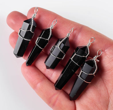 SHUNGITE Crystal Pendant - Wire Wrapped Stone Necklace, Mini Point EMF Protection Jewelry, E0312-Throwin Stones