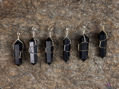 SHUNGITE Crystal Pendant - Wire Wrapped Stone Necklace, Mini Point EMF Protection Jewelry, E0312-Throwin Stones