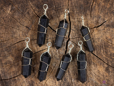 SHUNGITE Crystal Pendant - Wire Wrapped Stone Necklace, Mini Point EMF Protection Jewelry, E0312-Throwin Stones