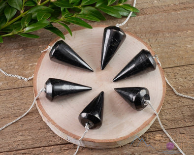SHUNGITE Crystal Pendulum - Divination, Metaphysical, Healing Crystals and Stones, EMF Protection, E1413-Throwin Stones