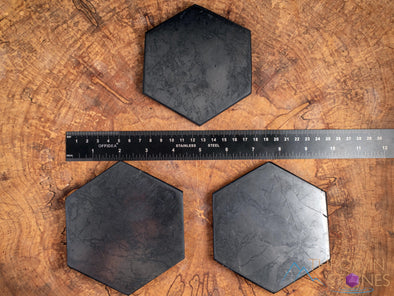 SHUNGITE Crystal Plate - Disc, Square, Hexagon, Irregular Quality - EMF Protection, Crystal Tray, Metaphysical, E1841-Throwin Stones