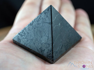 SHUNGITE Crystal Pyramid - Sacred Geometry Stone Carving, Ancient Shaped Meditation Tool, E0308-Throwin Stones