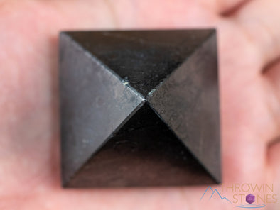 SHUNGITE Crystal Pyramid - Sacred Geometry Stone Carving, Ancient Shaped Meditation Tool, E0308-Throwin Stones