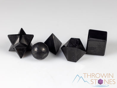 SHUNGITE Crystal Sacred Geometry Set - Crystal Sphere, Cube, Merkaba - Healing Crystals Set, Beginner Crystal Kit, E2146-Throwin Stones