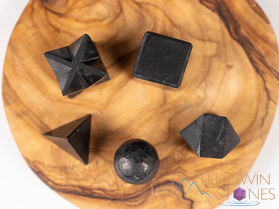 SHUNGITE Crystal Sacred Geometry Set - Crystal Sphere, Cube, Merkaba - Healing Crystals Set, Beginner Crystal Kit, E2146-Throwin Stones