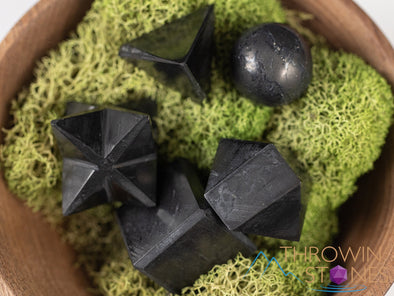 SHUNGITE Crystal Sacred Geometry Set - Crystal Sphere, Cube, Merkaba - Healing Crystals Set, Beginner Crystal Kit, E2146-Throwin Stones