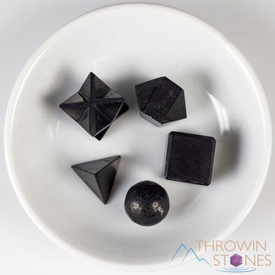 SHUNGITE Crystal Sacred Geometry Set - Crystal Sphere, Cube, Merkaba - Healing Crystals Set, Beginner Crystal Kit, E2146-Throwin Stones