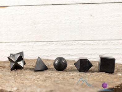 SHUNGITE Crystal Sacred Geometry Set - Crystal Sphere, Cube, Merkaba - Healing Crystals Set, Beginner Crystal Kit, E2146-Throwin Stones