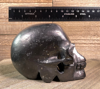 SHUNGITE Crystal Skull - Large - Gothic Home Decor, Memento Mori, Halloween Decor, 53082-Throwin Stones