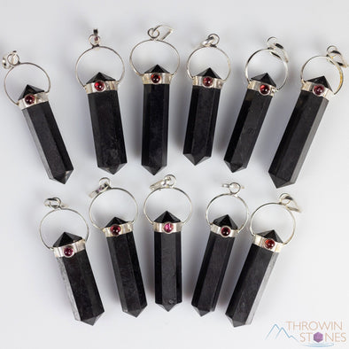 SHUNGITE and GARNET Crystal Pendant - Crystal Points, Handmade Jewelry, EMF Protection, E2170-Throwin Stones