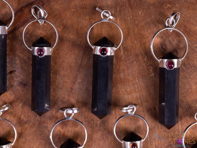 SHUNGITE and GARNET Crystal Pendant - Crystal Points, Handmade Jewelry, EMF Protection, E2170-Throwin Stones