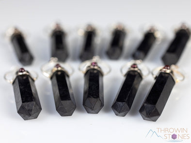 SHUNGITE and GARNET Crystal Pendant - Crystal Points, Handmade Jewelry, EMF Protection, E2170-Throwin Stones